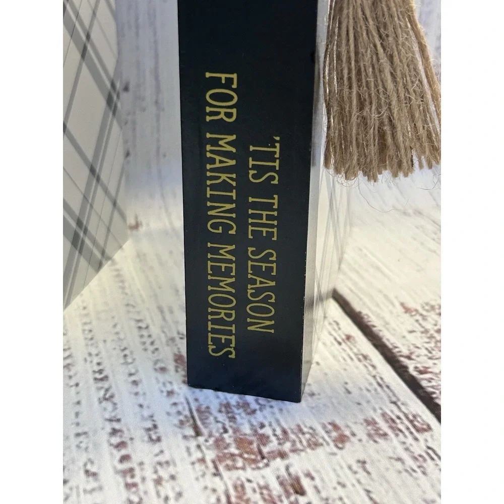 Hobby Lobby Plaid Christmas Decorative Faux Book Stack Set of 2 Wood Bead Tassel